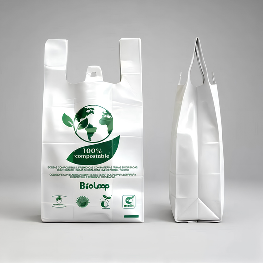Bolsa Tipo Camiseta Compostable 33x40 - Extra Fuerte - 100 Unidades
