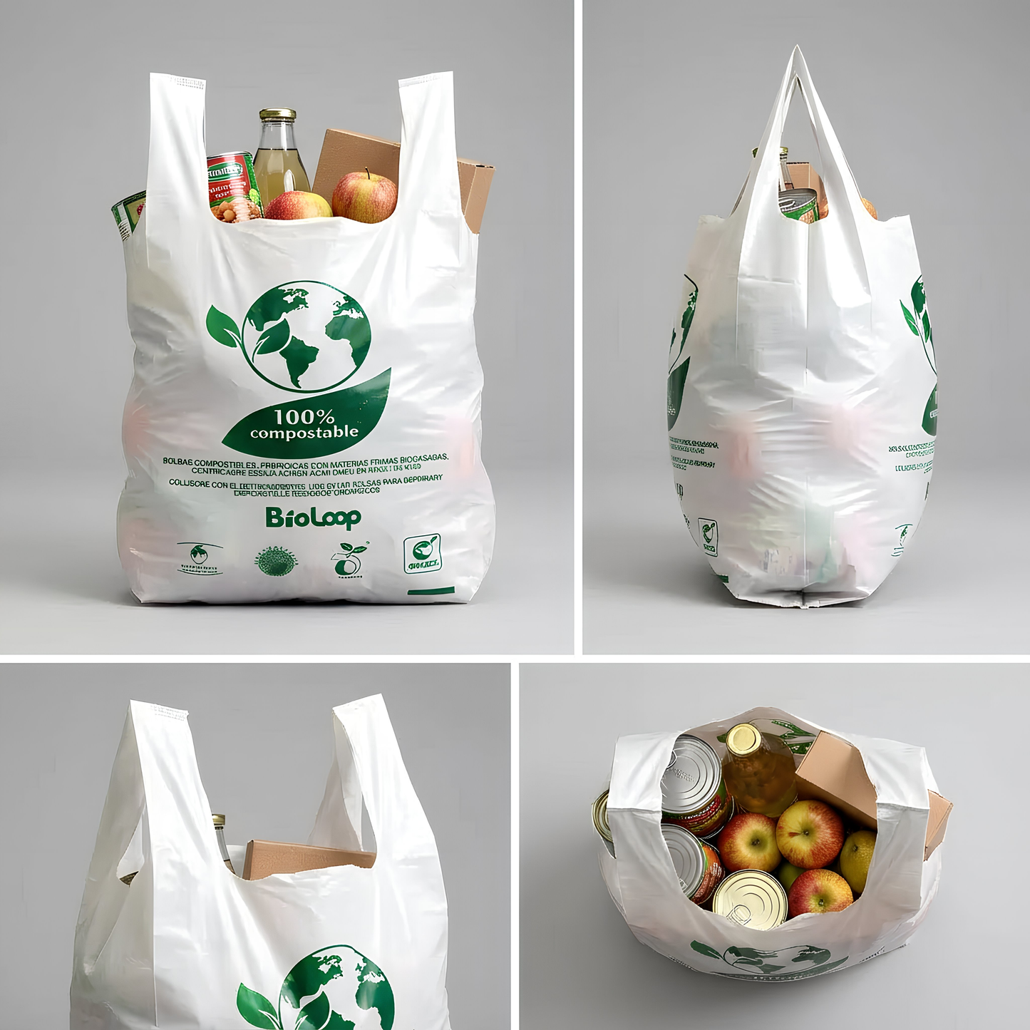 Bolsa Tipo Camiseta Compostable 33x40  - Extra Fuerte - 100 Unidades
