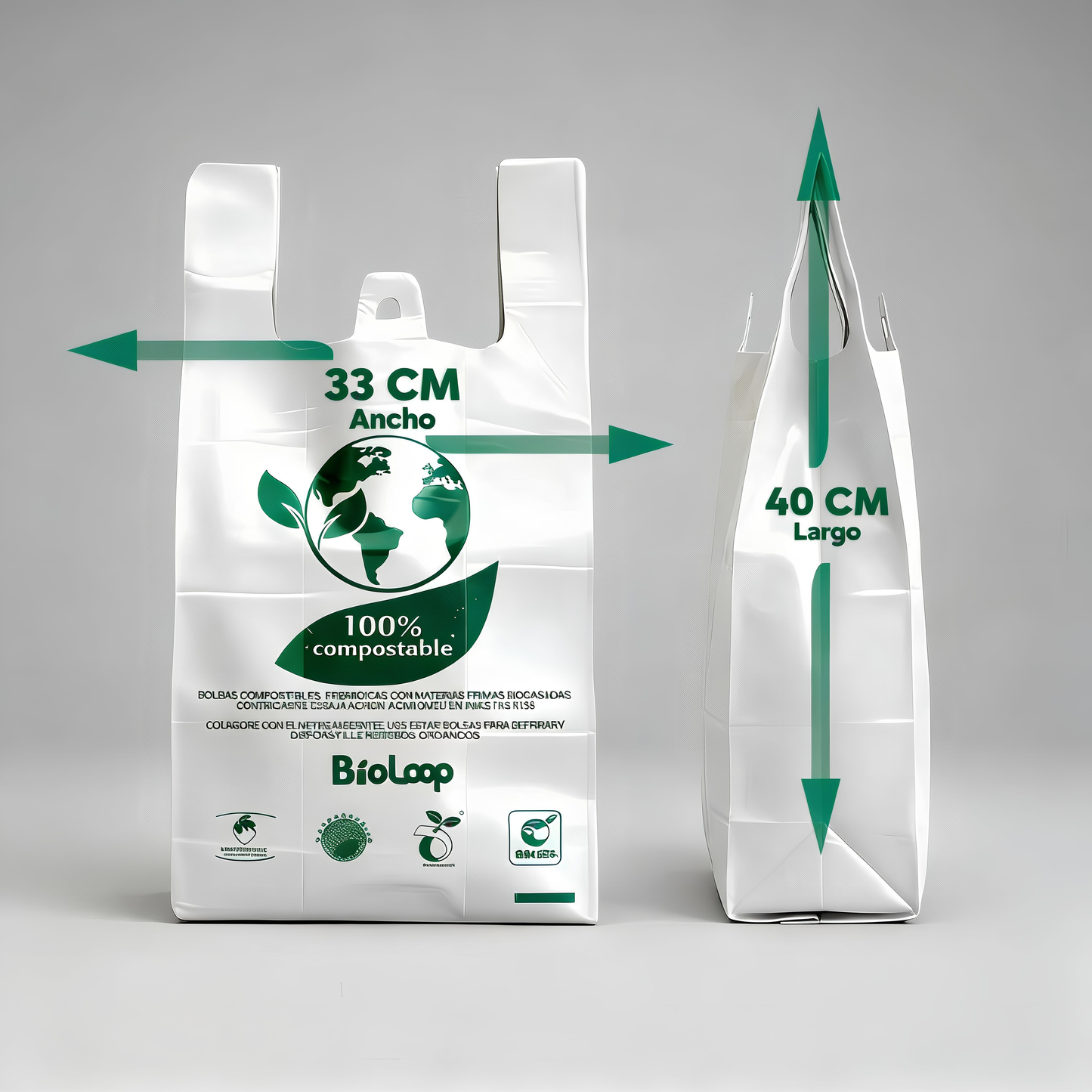 Bolsa Tipo Camiseta Compostable 33x40  - Extra Fuerte - 100 Unidades