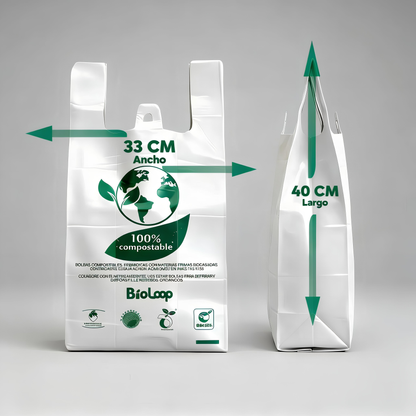 Bolsa Tipo Camiseta Compostable 33x40  - Extra Fuerte - 100 Unidades