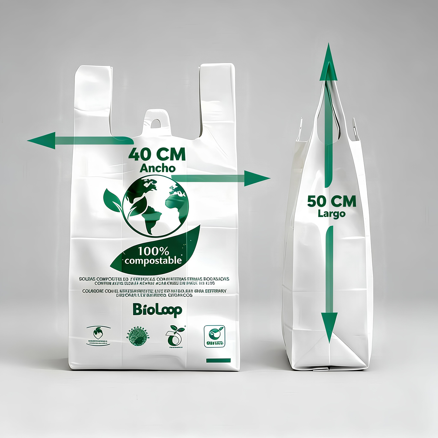 Bolsa Tipo Camiseta Compostable 40x50  - Extra Fuerte - 100 Unidades