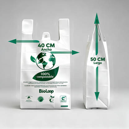 Bolsa Tipo Camiseta Compostable 40x50  - Extra Fuerte - 100 Unidades