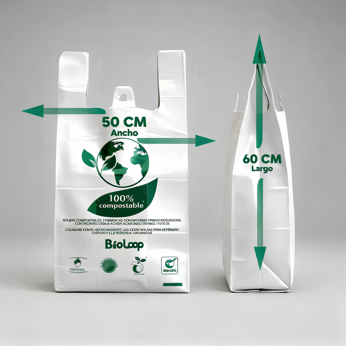 Bolsa Tipo Camiseta Compostable 50x60 - Extra Fuerte - 100 unidades