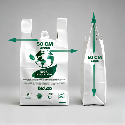 Bolsa Tipo Camiseta Compostable 50x60 - Extra Fuerte - 100 unidades